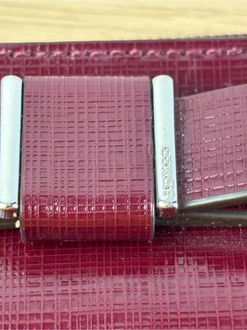 Coach Darcy Patent Leather Bow Small Wristlet in “Sherry” Wine Color NWT‎